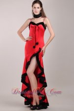 High-low Red and Black Column Beaded Beading Prom Dress