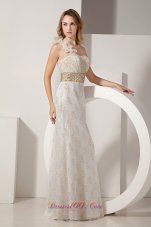 Floral One-shoulder Banded Waist Lace White Prom Celebrity Dress
