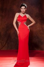 Flirty Red Open Back Prom Dress with Side Cut Out