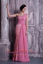 Rose Pink Prom Dress One-shoulder Appliques 2013