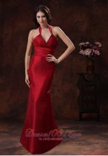 Red Mermaid Halter V-neck Bridesmaid Dress Around 100