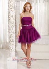 Short Purple Homecoming Dress WithTulle Beaded