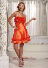 Orange Red Hand Made Flowers Prom Dress Cheap