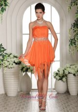 Orange Beaded Asymmetrical Homecoming / Cocktail Dress