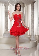 Sweetheart Red Short Prom / Cocktail Dress Ruched Beading