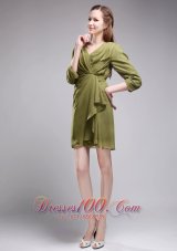 3 / 4-length Sleeves Olive Green Bridesmaid Dress