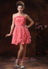Watermelon Hand Flowers Strapless Custom Made Prom Dress