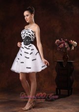 Black and White Appliques and Hand Flower Belt Cocktail Dress