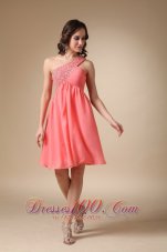 Watermelon Red One Shoulder Knee-length Homecoming Dress
