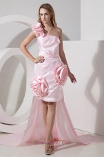 Baby Pink Detachable Hi-Lo Prom Cocktail Dress One Shoulder