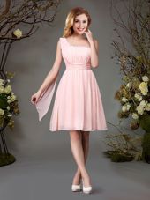 One Shoulder Pink Sleeveless Chiffon Zipper Wedding Party Dress for Prom and Party and Wedding Party