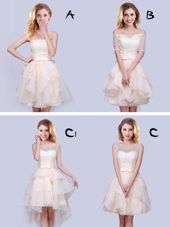 Champagne Sleeveless Organza Lace Up Damas Dress for Prom and Party and Wedding Party