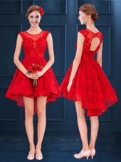 Lace Scoop Sleeveless Lace Up Lace Wedding Guest Dresses in Red