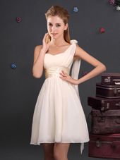 One Shoulder Sleeveless Ruching and Hand Made Flower Zipper Court Dresses for Sweet 16