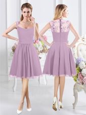 Lavender Zipper Straps Lace Wedding Party Dress Chiffon Cap Sleeves