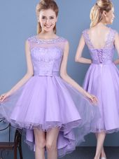 Scoop Mini Length Lavender Bridesmaid Dress Organza Sleeveless Lace