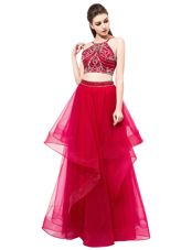 Graceful Red Sleeveless Beading Floor Length Prom Party Dress
