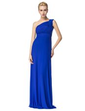 Glamorous Floor Length Royal Blue Homecoming Party Dress One Shoulder Sleeveless Side Zipper