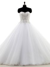 Deluxe With Train Clasp Handle Bridal Gown White and In for Wedding Party with Beading Brush Train
