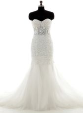 Mermaid Sleeveless Brush Train Lace Up With Train Lace Wedding Gown