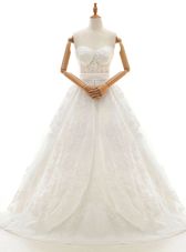 Luxurious Organza Sleeveless With Train Wedding Dresses Court Train and Lace and Appliques and Bowknot
