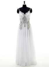 Super Sleeveless Tulle With Train Sweep Train Zipper Wedding Dress in White for with Appliques