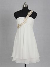 Custom Fit Mini Length White Prom Dresses One Shoulder Sleeveless Zipper