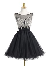 Scoop Sequins Mini Length A-line Sleeveless Black Prom Party Dress Zipper