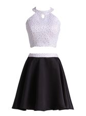 Vintage Halter Top Black Zipper Prom Dress Beading Sleeveless Mini Length