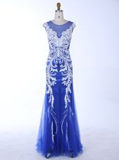 Simple Mermaid Floor Length Royal Blue Dress for Prom Scoop Sleeveless Backless