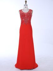 Dynamic Mermaid Scoop Red Sleeveless Brush Train Beading and Appliques With Train Homecoming Dresses