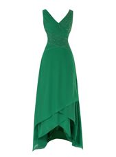 Green Chiffon Zipper Hoco Dress Sleeveless Asymmetrical Beading and Ruching