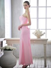 Graceful One Shoulder Sleeveless Chiffon Prom Dress Ruching and Hand Made Flower Lace Up