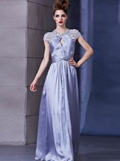 Clearance Chiffon Halter Top Sleeveless Zipper Beading and Ruching Dress for Prom in Lavender