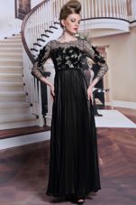 Extravagant Black 3|4 Length Sleeve Asymmetrical Appliques and Sequins Clasp Handle