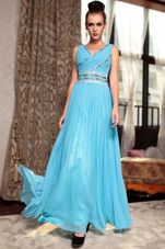 Sweet Chiffon Sleeveless Ankle Length Dress for Prom and Beading and Appliques and Ruching