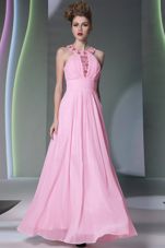 Halter Top Sleeveless Chiffon Dress for Prom Beading Side Zipper