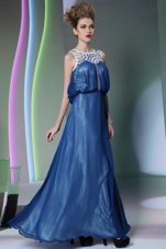 Delicate Scoop Beading Prom Party Dress Navy Blue Zipper Sleeveless Floor Length