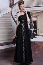 Extravagant One Shoulder Sleeveless Side Zipper Floor Length Lace and Sequins Homecoming Dress