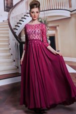 Dynamic Fuchsia Prom Dresses Prom and Party and For with Lace and Sequins Bateau 3|4 Length Sleeve Zipper
