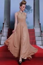 Romantic Scoop Sequins Peach Sleeveless Chiffon Clasp Handle Dress for Prom for Prom and Party