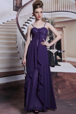 Hot Selling Empire Prom Party Dress Purple Spaghetti Straps Chiffon Sleeveless Floor Length Side Zipper