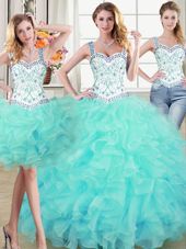 Colorful Three Piece Straps Straps Sleeveless Lace Up Floor Length Beading and Lace and Ruffles Quinceanera Gowns