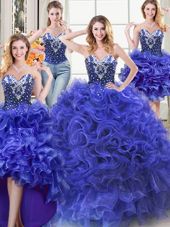 Smart Four Piece Sleeveless Beading and Ruffles Lace Up 15 Quinceanera Dress