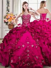 Decent Organza and Taffeta Sweetheart Sleeveless Lace Up Beading and Embroidery and Pick Ups Quinceanera Dresses in Fuchsia