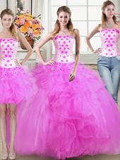 Super Three Piece Mermaid Sleeveless Lace Up Floor Length Beading and Appliques and Ruffles Sweet 16 Dress