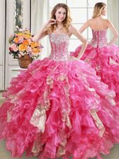 Simple Sleeveless Beading and Ruffles and Sequins Lace Up Quinceanera Dresses