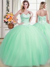 Amazing Tulle Sweetheart Sleeveless Lace Up Beading Sweet 16 Dresses in Apple Green