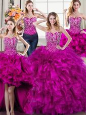 Clearance Four Piece Sleeveless Beading and Ruffles Lace Up 15 Quinceanera Dress