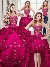 Designer Four Piece Sleeveless Beading and Embroidery Lace Up Sweet 16 Quinceanera Dress